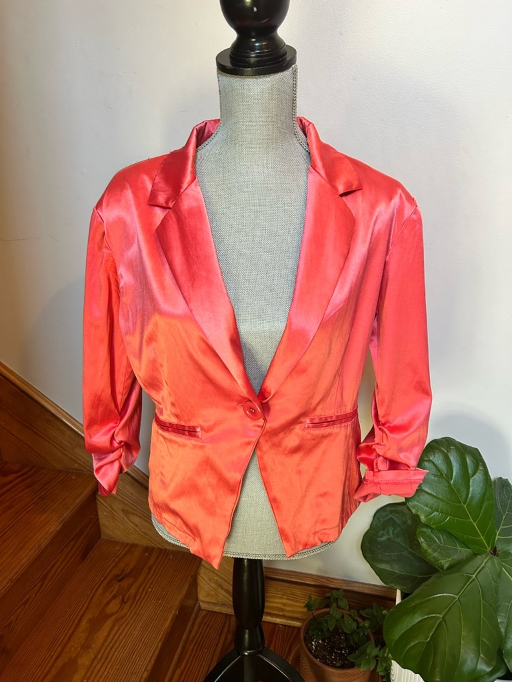 last kiss Coral Satin Single-Button Blazer